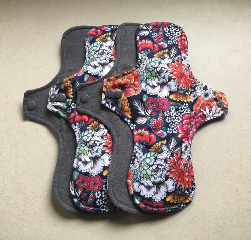 Ready To Ship 7” Thong Organic Top Cloth Pad Gray/Flower