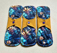 Load image into Gallery viewer, 5 • cloth pad set • cloth pads • organic flannel top • organic bamboo cotton core • reusable cloth menstrual pads • liner • moderate • heavy