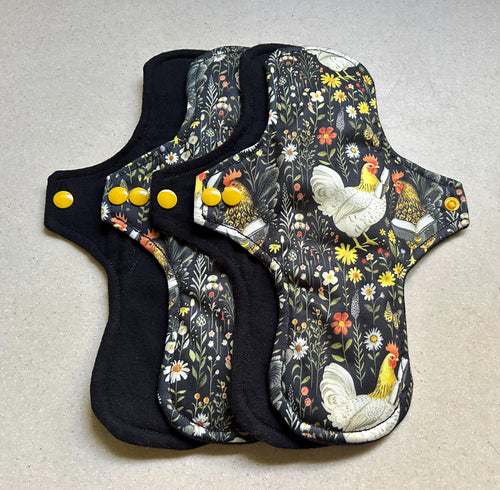 organic flannel top menstrual pads • organic fleece absorbent core • reusable cloth pads • liners • moderate • heavy flow • priced per pad