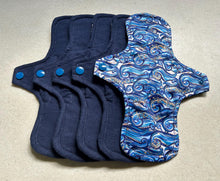 Load image into Gallery viewer, Ready to ship cloth pads 10” moderate organic flannel top menstrual pad organic fleece absorbent core reusable cloth pads priced per pad