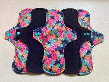 Load image into Gallery viewer, organic flannel top menstrual pads organic fleece absorbent core reusable cloth pads liners moderate heavy flow priced per pad