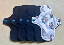 Load image into Gallery viewer, organic flannel top menstrual pads organic fleece absorbent core reusable cloth pads liners moderate heavy flow priced per pad