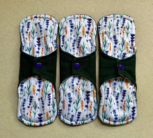 Load image into Gallery viewer, Ready to ship 8” moderate 9” heavy cloth pad organic flannel top menstrual pad organic fleece absorbent core priced per pad
