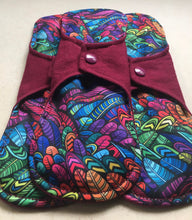 Load image into Gallery viewer, Burgundy/Rainbow Feathers Organic Top