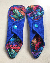 Load image into Gallery viewer, Thong Pantyliner 7” Blue/Rainbow Feathers