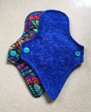 Load image into Gallery viewer, Thong Pantyliner 7” Blue/Rainbow Feathers