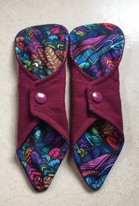 Thong Pantyliner 7" Burgundy/Rainbow Feathers