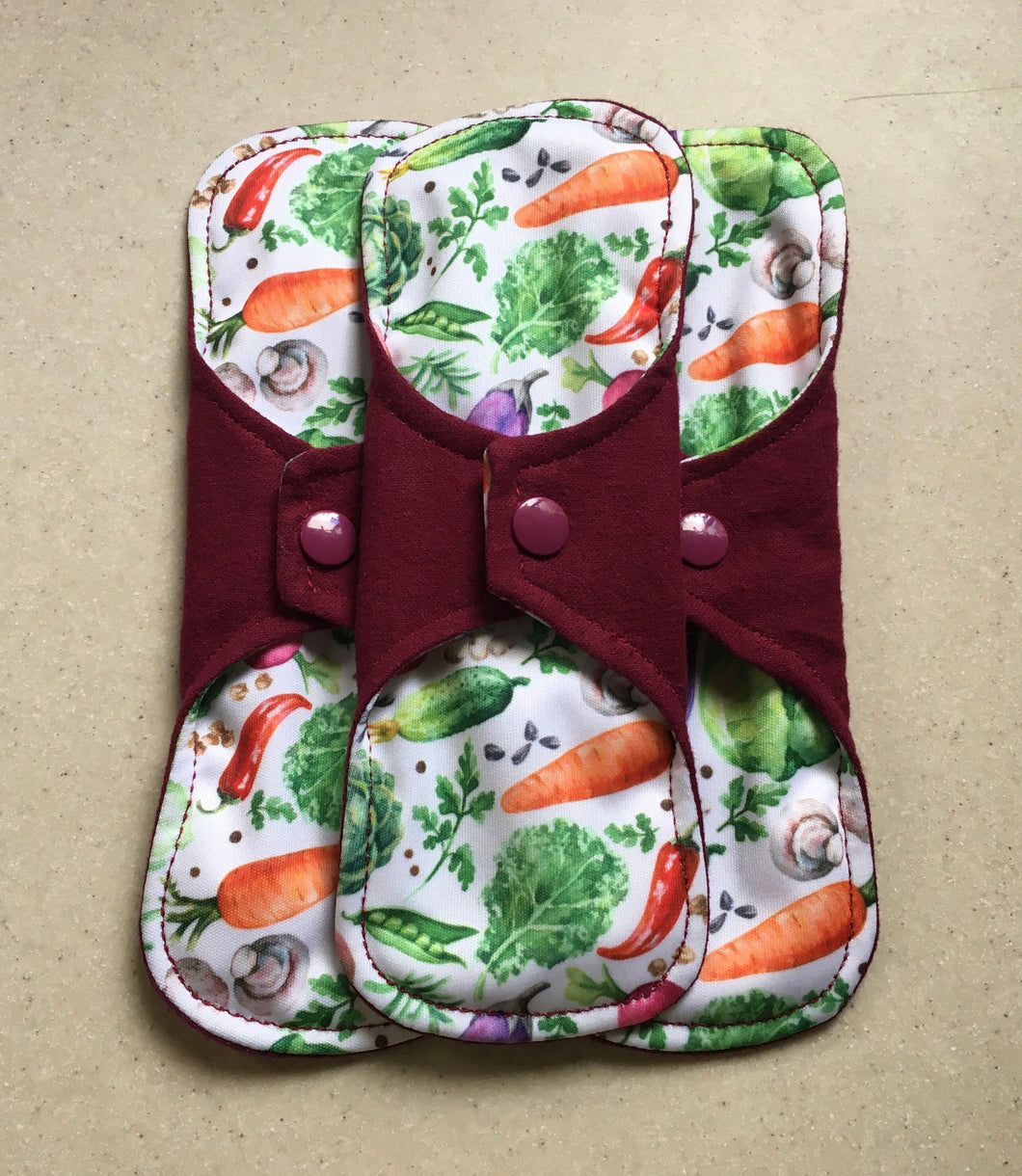 5 Pad Set Organic Burgundy/Veggies