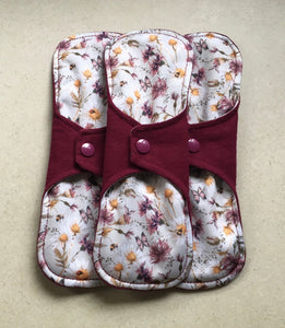 5 Pad Set Organic Burgundy/Flowers